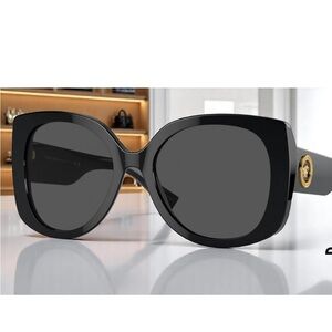 Versace Black Oversized Square Sunglasses with Gold Medallion